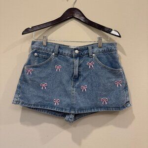 J for Justify Denim Skort with Pink Bow Embroidery Coquette Aesthetic Size M